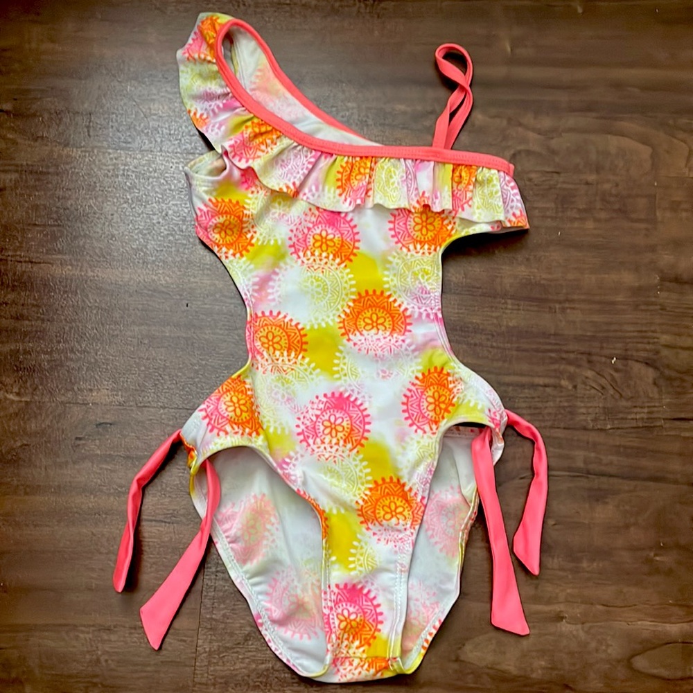 Toddler Girls 2CB One Piece Backless Retro Neon Swimsuit - size 4T
